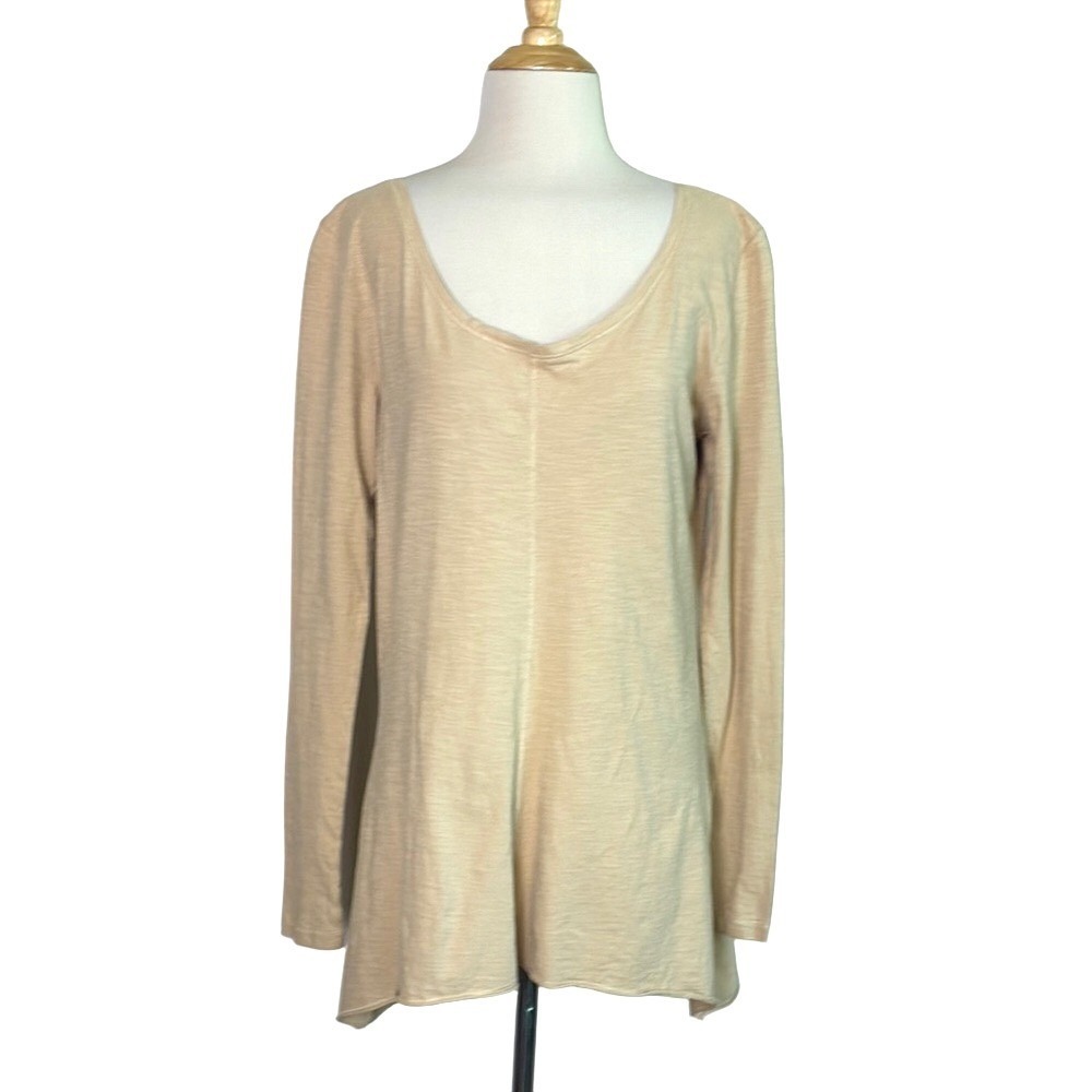 G.I.L.I. GOT IT LOVE IT Women Medium Camel Cotton Long Sleeve Scoop Neck Tunic